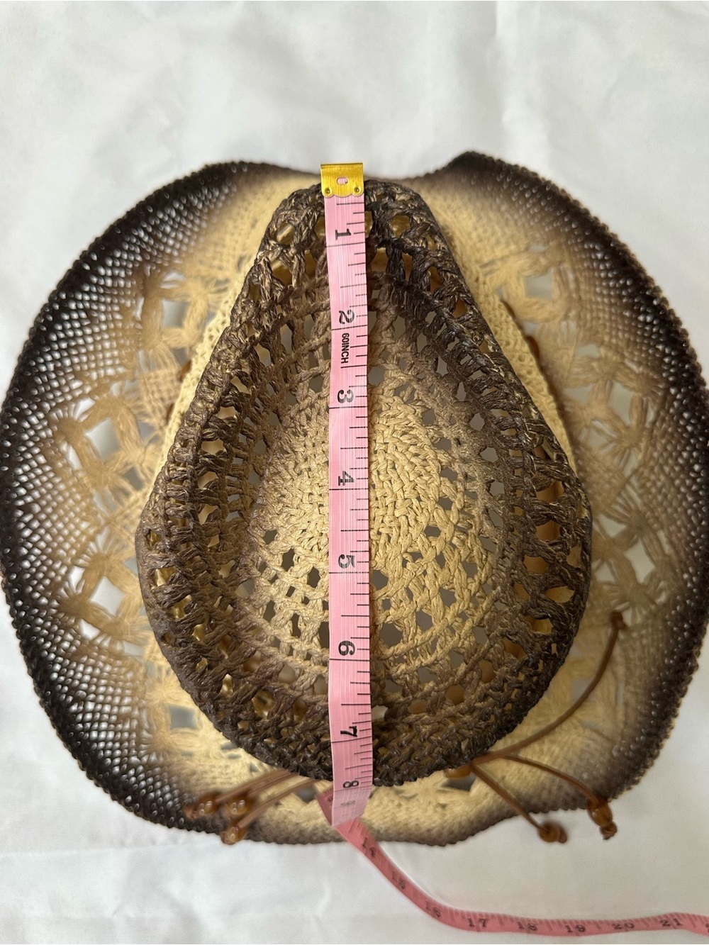 Woven Straw Western Cowboy Hat with Beaded Leather Band - Brown Ombre - Picture 7 of 12